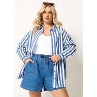 Yours Curve Printed Long Sleeve Linen Shirt - Blue