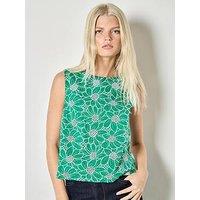 Apricot Sunflower Embroidered Shell Top - Green