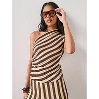 Mango Striped Co-Ord Asymmetrical Top - Brown
