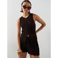 Mango Crochet Co-Ord Cotton Gilet - Brown