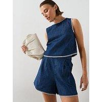 Mango Contrast Trim Co-Ord Denim Shorts - Blue