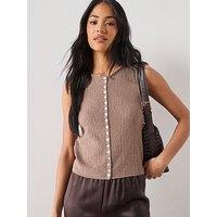 Mango Top With Combined Texture Buttons - Brown