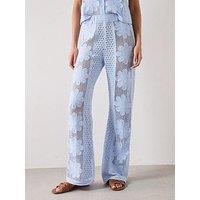 Mango Broderie Anglaise Co-Ord Straight-Leg Trousers - Blue