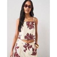 Mango Floral Print Co-Ord Spaghetti Strap Top - Cream