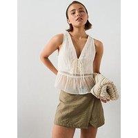 Mango Lyocell Top With Contrasting Trim - Cream