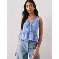 Mango Lyocell Top With Contrasting Trim - Blue