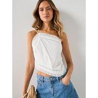 Mango Linen Top With Lace Details - White
