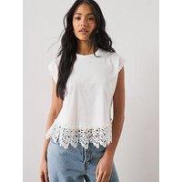 Mango Cotton T-Shirt With Broderie Anglaise Embroidery - White