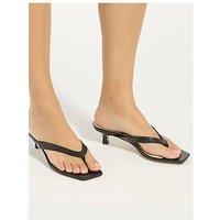 Dune London Manic Square Toe Kitten Heel Flip Flop Thong Sandals - Black