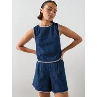 Mango Contrast Trim Co-Ord Denim Top - Blue
