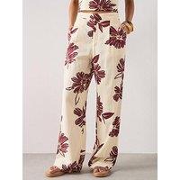 Mango Printed Co-Ord Pleated Trousers - Cream