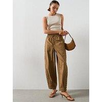 Mango 100% Cotton Trousers With Embroidered Stripe - Khaki