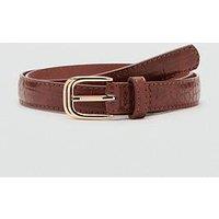 Mango Thin Faux Crocodile Leather Belt - Brown