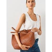 Mango Braided Leather Shopper Bag - Brown