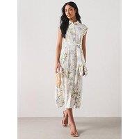 Mango Floral Print Shirt Style Dress - Cream
