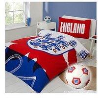 England Fa Bundle - Single Duvet Set With Football Shaped Cushion