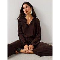 The Very Collection Bubble Hem Volume Sleeve Co-Ord Top - Brown