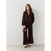 The Very Collection Ruched Waist Wide Leg Co-Ord Trousers - Brown