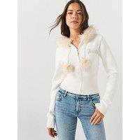 Juicy Couture Knit Diamante Hoodie With Fur Trim - Cream