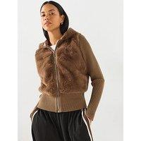 Juicy Couture Naila Contrast Fur Jacket - Brown