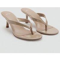 Mango Tiger Heeled Toe Post Sandals - Beige