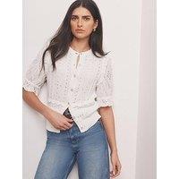 Mint Velvet Ivory Woven Mix Knit Top - White