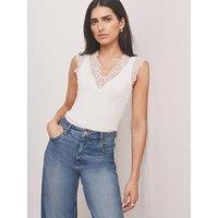 Mint Velvet Ivory Lace V Sleeveless Top - White