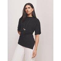 Mint Velvet Draped Asymmetric Top - Black