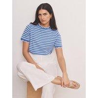 Mint Velvet Stripe Scallop T-Shirt - Blue