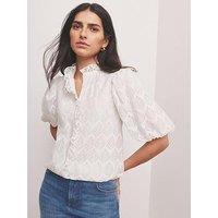 Mint Velvet Jacquard Puff Blouse - White
