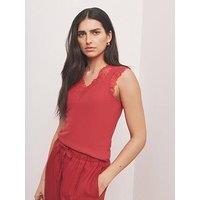Mint Velvet Lace V Sleeveless Top - Red