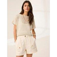 Mint Velvet Neutral Sparkle Batwing Top - Cream
