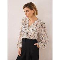 Mint Velvet Floral Print Ruffle Blouse - Cream