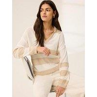 Mint Velvet Neutral Stripe Knit Jumper - Cream
