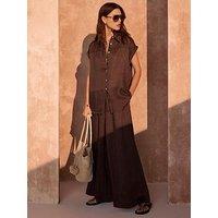 Mint Velvet Linen Wide Trouser - Brown