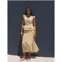 Mint Velvet Floral Print Ruffle Hemline Skirt - Yellow