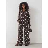 The Very Collection Polka Dot Wide Leg Co Ord Trousers - Brown