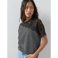The Very Collection Lace Detail Stripe Tshirt - Mono Stripe