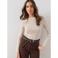 The Very Collection Womens Boat Neck Ribbed Stripe Long Sleeve Top - Neutral
