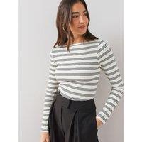 The Very Collection Womens Boat Neck Ribbed Stripe Long Sleeve Top - Black