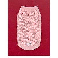 Cocopup Pink Heartstrings Cable Knit Dog Jumper - Extra Small