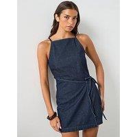 Mango Denim Dress With Bow Detail - Blue