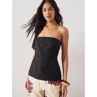 Mango Linen Strapless Top - Black