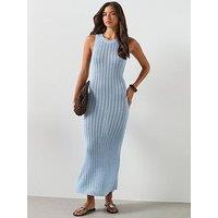 Mango Long Openwork Knitted Dress - Blue