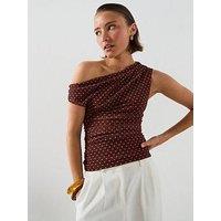 Mango Asymmetric Polka Dot Top - Brown