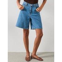 Mango High-Waist Straight-Fit Denim Shorts - Blue