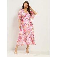 Yours Curve Mesh Angel Sleeve Dress - Pink