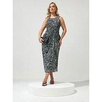 Yours Curve Animal Print Side Twist Dress - Grey