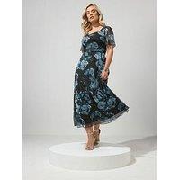 Yours Curve Floral Square Neck Mesh Maxi Dress - Black