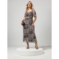 Yours Curve Animal Print Square Neck Mesh Maxi Dress - Brown